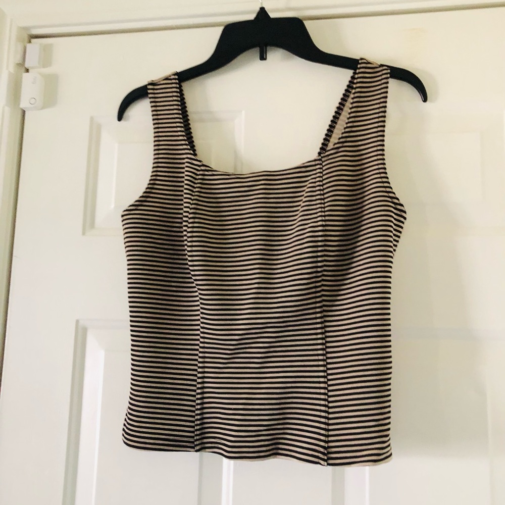 Dress Barn - Lg - Tan & Black as Strip Shirt